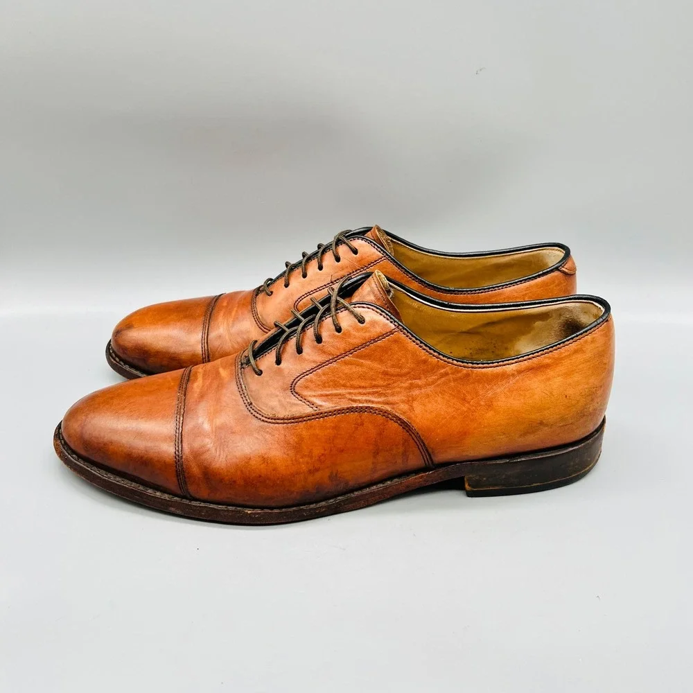 Johnston & Murphy Shoes Mens 10 Brown Leather Cap Toe Lace Up Dress Classic